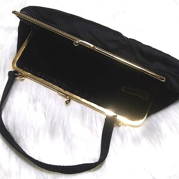 VINTAGE TARKOR BAGS BLACK HAND BAG GOLD TONE HARDWARE RETRO CHIC PARTY SOCIAL - Picture 4 of 8